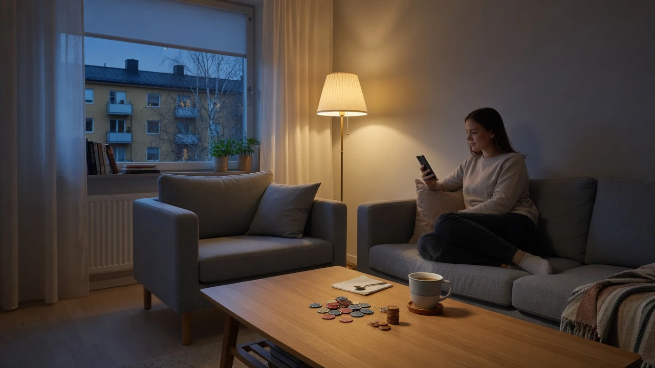 Avslappnad svensk spelare med mobiltelefon och casinomarker vid bordet