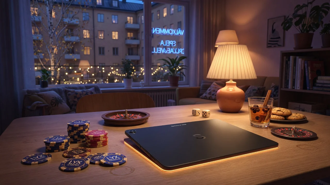 Stiliserad scen med casinotema och svensk atmosfär