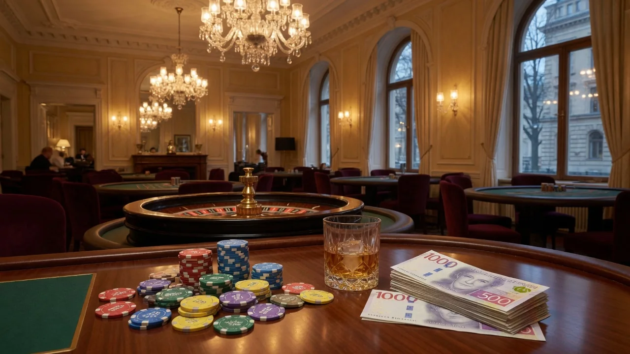 Elegant casinomiljö med marker och roulettehjul i Stockholm