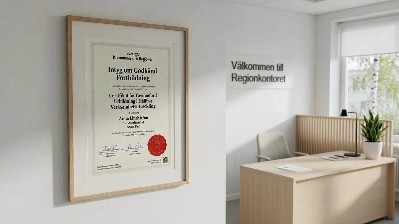 Inramat licensbevis på vägg i en svensk kontorsmiljö