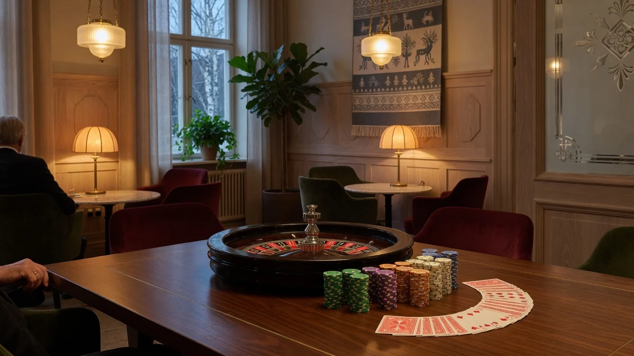 Elegant casinolokal i Stockholm med roulettehjul och casinomarker