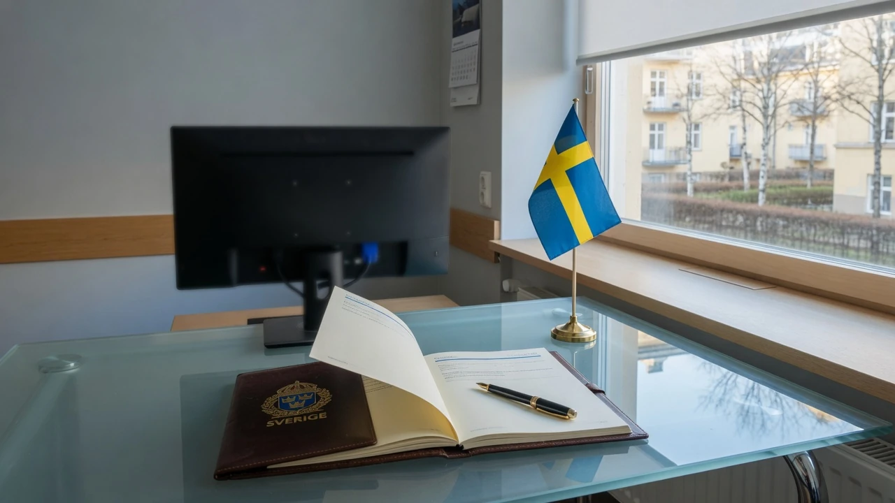 Svensk licens och säkra casinon – dokument och flagga på skrivbord