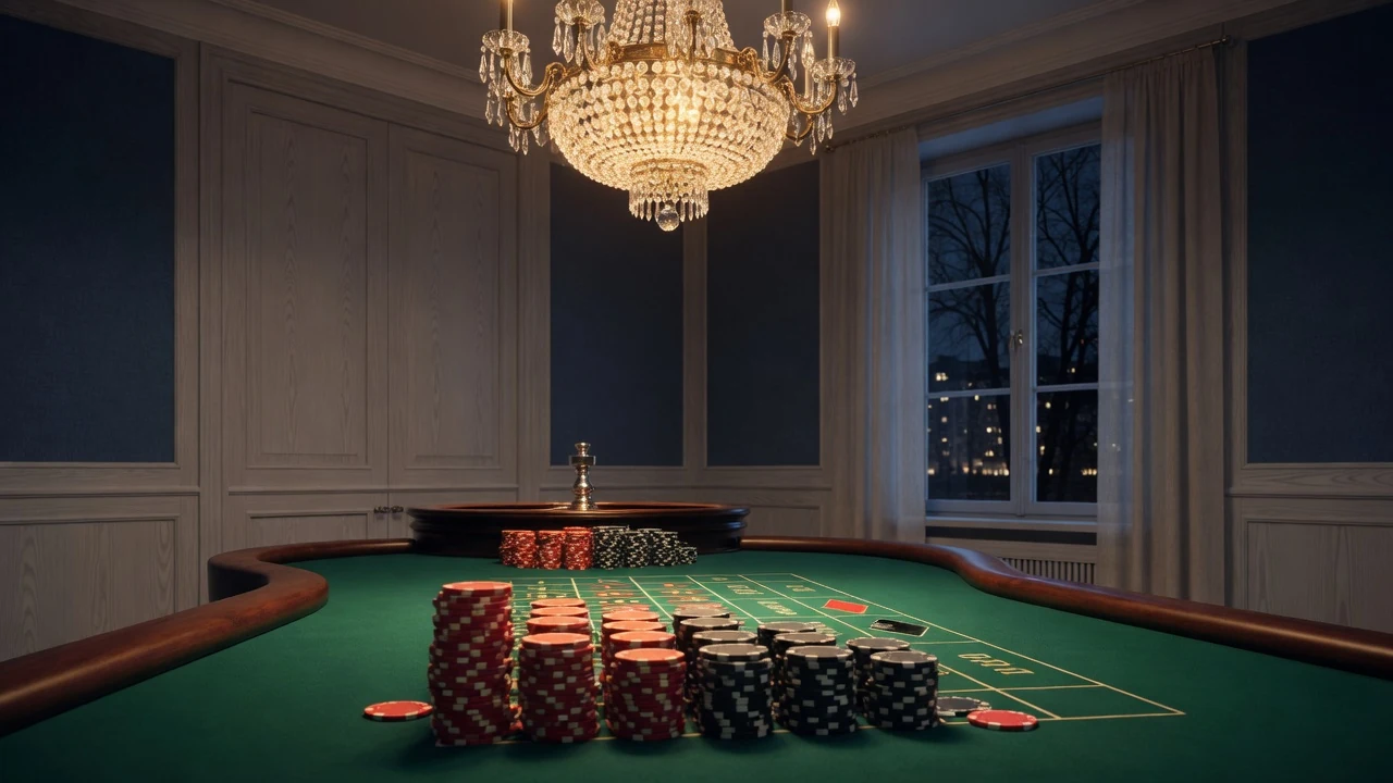 Exklusivt high-limit casinorum i Stockholm med insatsstaplar och roulettehjul