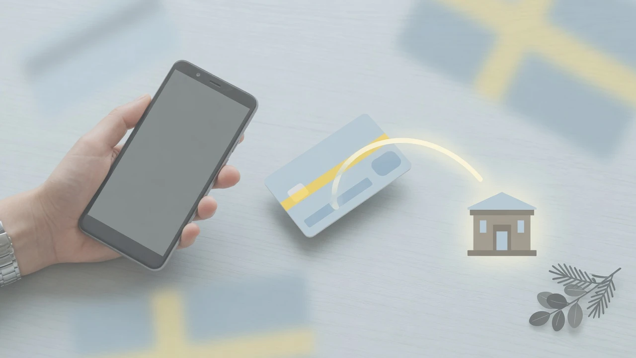 Smarttelefon och svenskt bankkort med Trustly-betalning