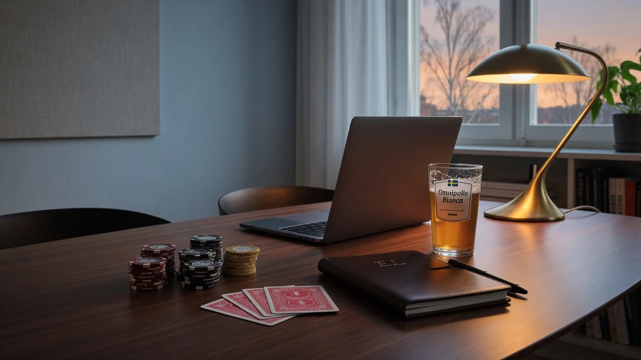 Elegant casinokväll med marker och kort på ett svenskt bord